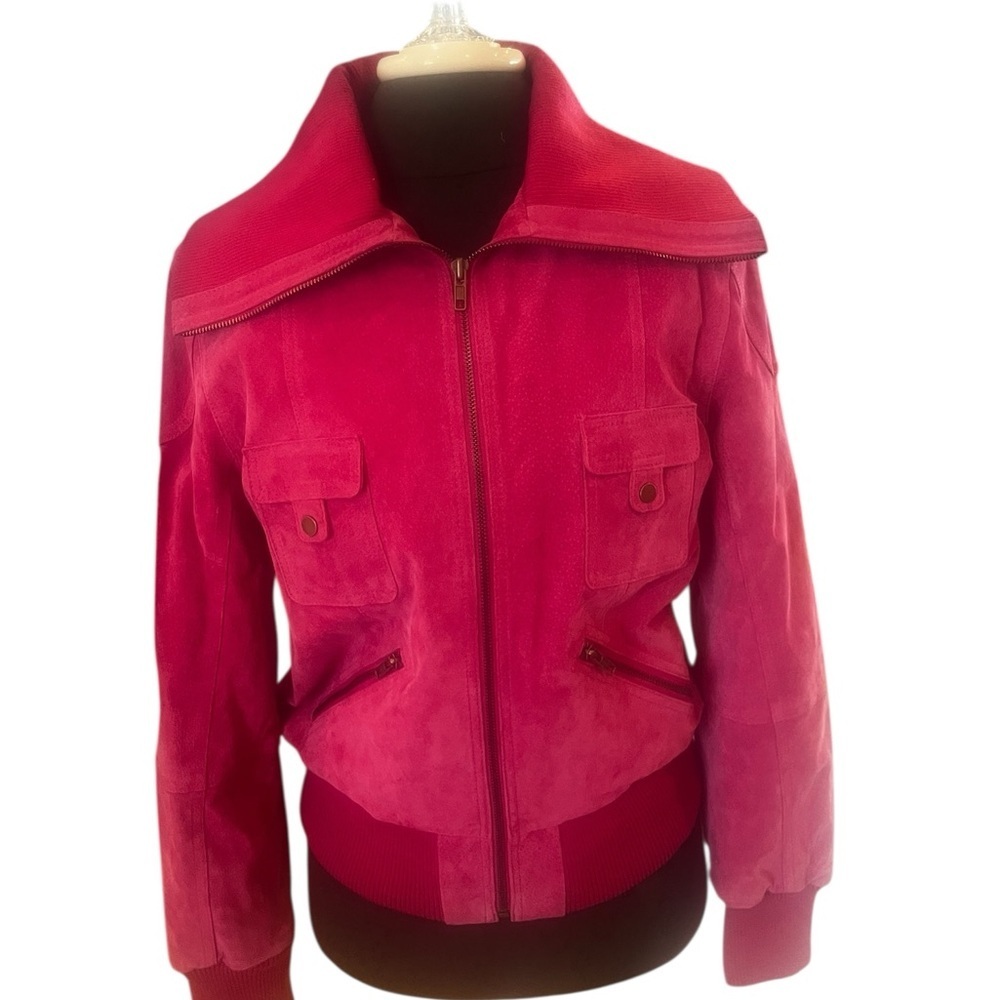 NWT NOS Cuero Pink Fuchsia Suede Bomber Jacket Vintage 2000 Medium